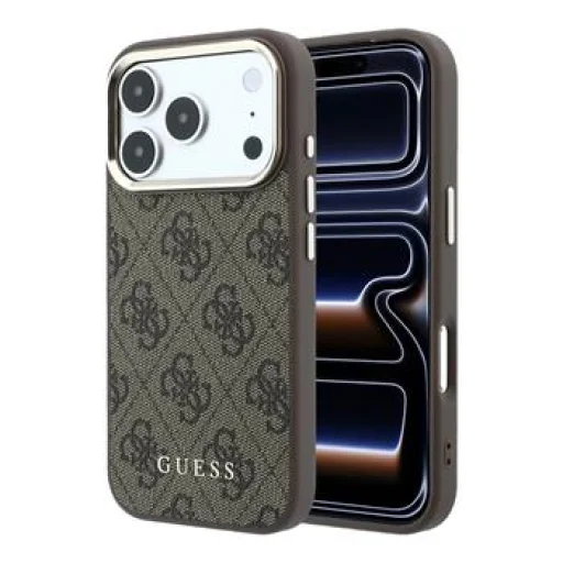  iPhone 18 Pro barna Guess 4G arany keretes MagSafe műbőr tok - 1