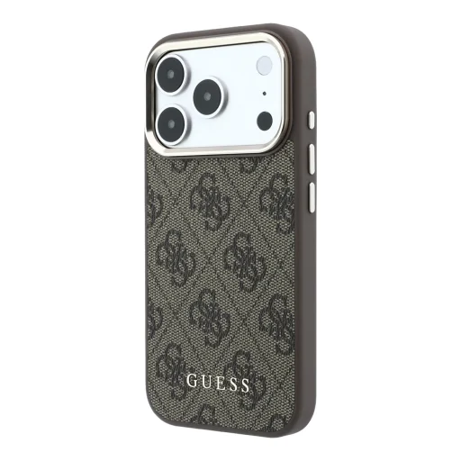 Hnedé koženkové puzdro Guess 4G so zlatým rámčekom MagSafe pre iPhone 18 Pro - 2
