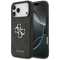 Sivé puzdro Guess PU 4G s kovovým logom pre iPhone 18 Pro Max