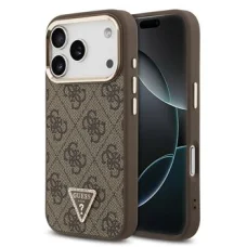  Apple iPhone 18 Pro Barna Guess 4G strasszköves háromszög logós, arany keretes MagSafe PU műbőr tok