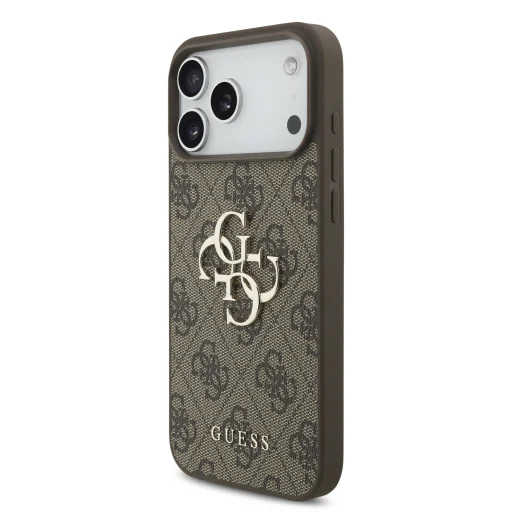  iPhone 18 Pro barna Guess PU 4G fém logós tok - 2
