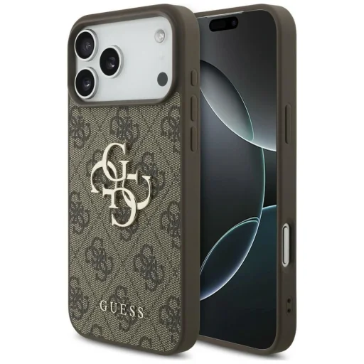  iPhone 18 Pro barna Guess PU 4G fém logós tok - 1