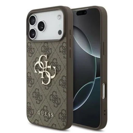  iPhone 18 Pro barna Guess PU 4G fém logós tok - 1