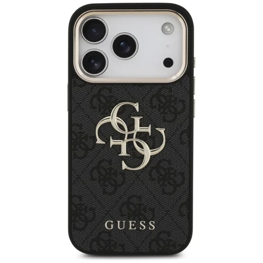  iPhone 18 Pro fekete Guess PU bőr tok 4G fém logóval és arany kerettel - 3