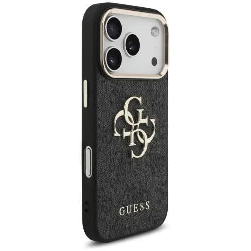  iPhone 18 Pro fekete Guess PU bőr tok 4G fém logóval és arany kerettel - 4