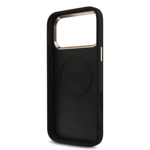 Čierny Guess PU koženkový 4G štrasový kryt s trojuholníkovým logom a zlatým rámom pre iPhone 18 Pro Max MagSafe - 6