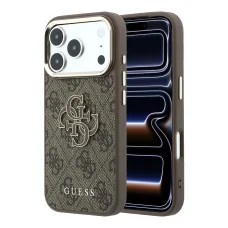  iPhone 18 Pro Barna Guess 4G keménytok nagy műgyanta logóval