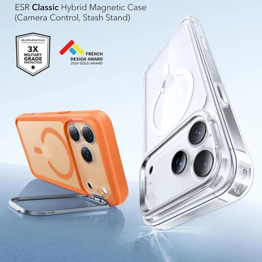 iPhone 18 Pro / iPhone 17 Pro matné oranžové puzdro ESR Classic Hybrid HaloLock Stash Stand - 2