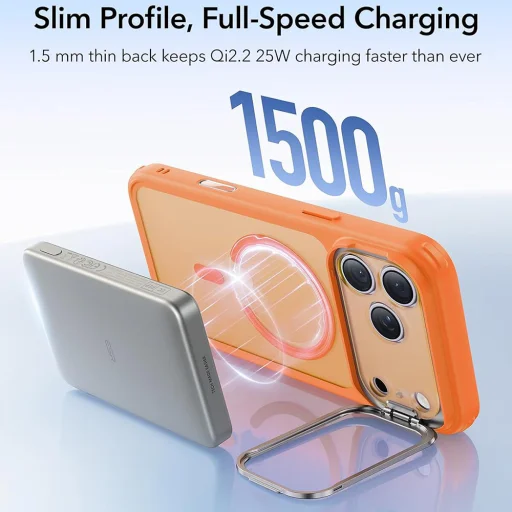 iPhone 18 Pro / iPhone 17 Pro matné oranžové puzdro ESR Classic Hybrid HaloLock Stash Stand - 3