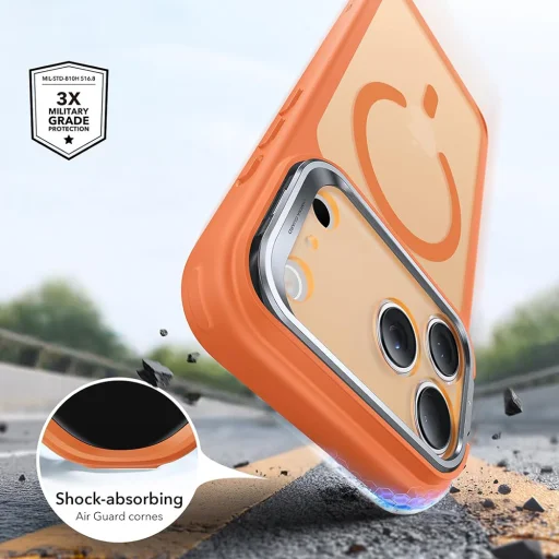 iPhone 18 Pro / iPhone 17 Pro matné oranžové puzdro ESR Classic Hybrid HaloLock Stash Stand - 4