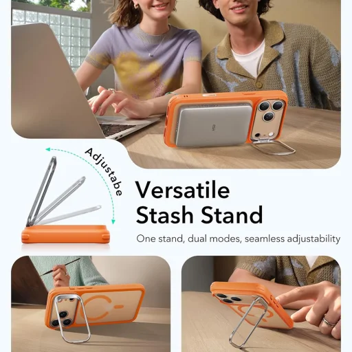iPhone 18 Pro / iPhone 17 Pro matné oranžové puzdro ESR Classic Hybrid HaloLock Stash Stand - 7