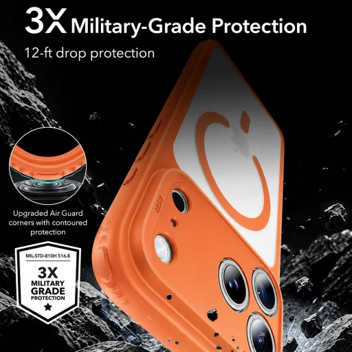 iPhone 18 Pro / iPhone 17 Pro matné oranžové puzdro ESR Classic Hybrid HaloLock - 4