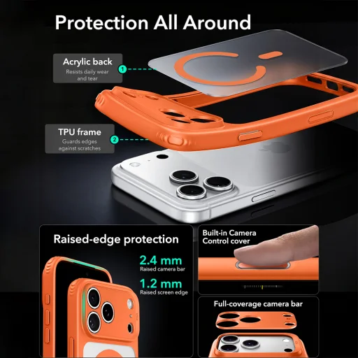 iPhone 18 Pro / iPhone 17 Pro matné oranžové puzdro ESR Classic Hybrid HaloLock - 5