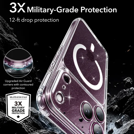 iPhone 18 Pro Max / iPhone 17 Pro Max priesvitné trblietavé puzdro ESR Classic Hybrid HaloLock - 4