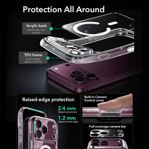 iPhone 18 Pro Max / iPhone 17 Pro Max priesvitné trblietavé puzdro ESR Classic Hybrid HaloLock - 5
