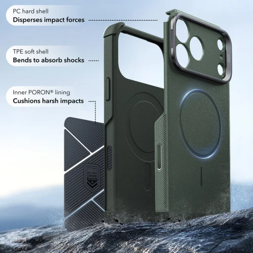 Apple iPhone 18 Pro / iPhone 17 Pro zelené puzdro ESR Cyber Armor Kickstand - 5
