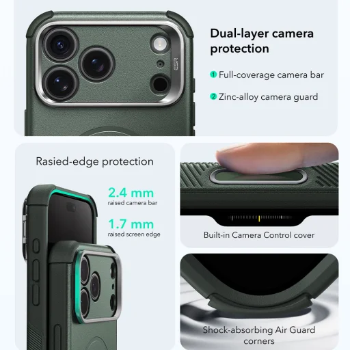 Apple iPhone 18 Pro / iPhone 17 Pro zelené puzdro ESR Cyber Armor Kickstand - 7