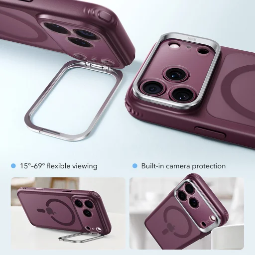 Apple iPhone 18 Pro Max / iPhone 17 Pro Max matt mélybordó ESR Classic Hybrid HaloLock Kickstand tok - 4