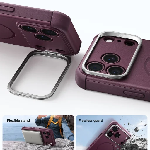 iPhone 18 Pro / iPhone 17 Pro matný tmavo bordový ESR Cyber Armor ochranný kryt so stojanom - 3