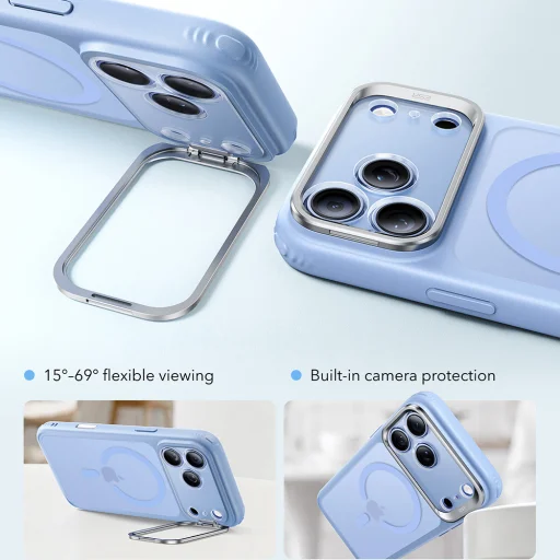 iPhone 18 Pro / iPhone 17 Pro matt világoskék ESR Classic Hybrid HaloLock Stash Stand tok - 5