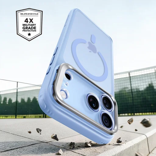 iPhone 18 Pro / iPhone 17 Pro matt világoskék ESR Classic Hybrid HaloLock Stash Stand tok - 3