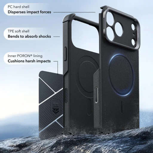iPhone 18 Pro / iPhone 17 Pro čierne ESR Cyber Armor Kickstand nárazuvzdorné puzdro - 4