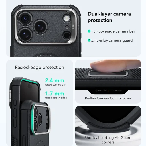 iPhone 18 Pro / iPhone 17 Pro čierne ESR Cyber Armor Kickstand nárazuvzdorné puzdro - 7