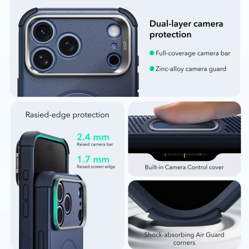 iPhone 18 Pro / iPhone 17 Pro kék ESR Cyber Armor kitámasztós tok - 7