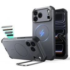 Sivé puzdro ESR Cyber Armor so stojančekom pre iPhone 18 Pro / iPhone 17 Pro