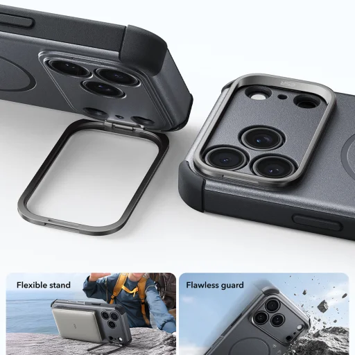 Sivé puzdro ESR Cyber Armor so stojančekom pre iPhone 18 Pro / iPhone 17 Pro - 3