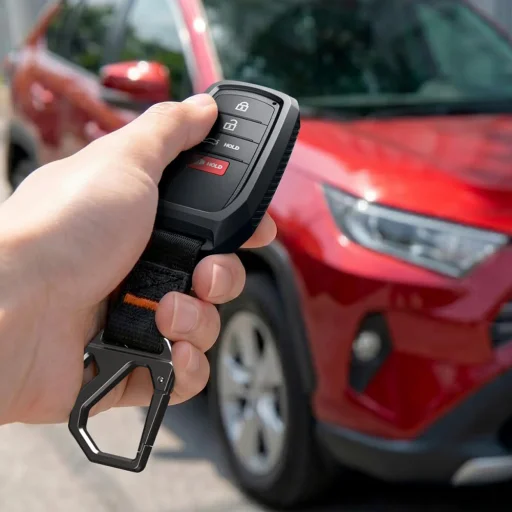Spigen - puzdro na kľúč Toyota s karabínou TK100 (ACS11366) - s protišmykovým bočným vzorom, karbónovým efektom - čierne - 9