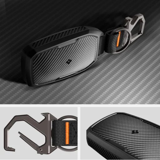 Spigen - puzdro na kľúč Toyota s karabínou TK100 (ACS11366) - s protišmykovým bočným vzorom, karbónovým efektom - čierne - 10