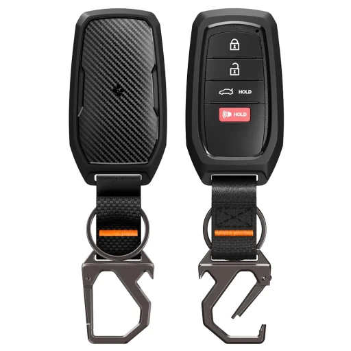 Spigen - puzdro na kľúč Toyota s karabínou TK100 (ACS11366) - s protišmykovým bočným vzorom, karbónovým efektom - čierne - 1