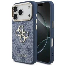  iPhone 18 Pro kék Guess 4G Metal Logo arany keretes PU műbőr tok