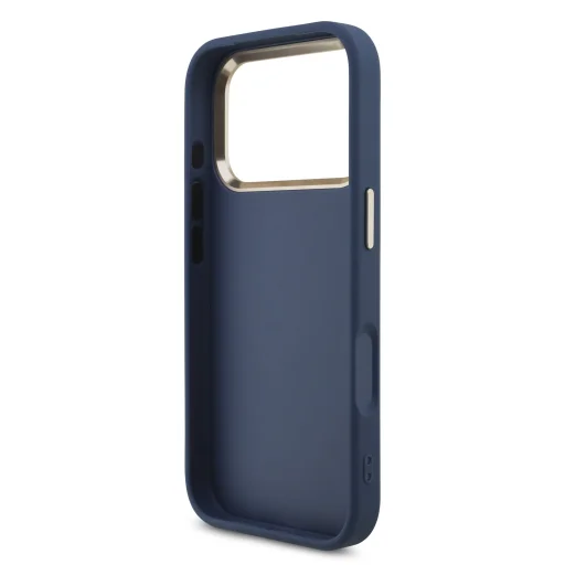 iPhone 18 Pro modré puzdro Guess 4G Metal Logo so zlatým rámom z PU umelej kože - 6
