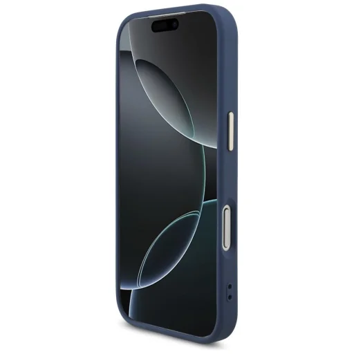 iPhone 18 Pro modré puzdro Guess 4G Metal Logo so zlatým rámom z PU umelej kože - 5