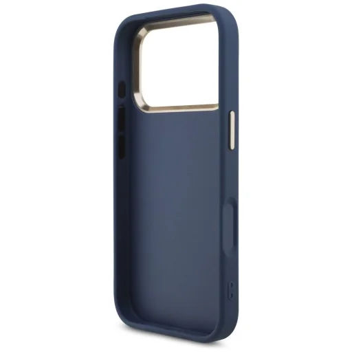 iPhone 18 Pro modré puzdro Guess 4G Metal Logo so zlatým rámom z PU umelej kože - 7