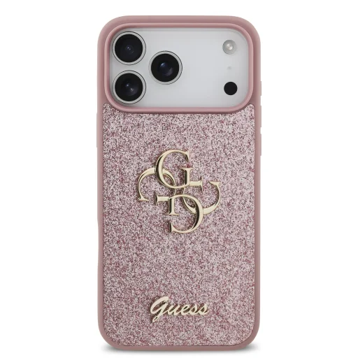 iPhone 18 Pro Max ružový Guess PU Fixed Glitter 4G Metal Logo kryt - 3