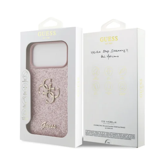 iPhone 18 Pro Max ružový Guess PU Fixed Glitter 4G Metal Logo kryt - 7