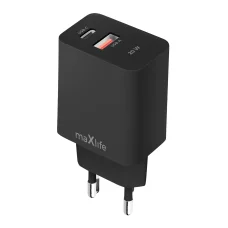 Maxlife MXTC-13-20AC 20 W sieťová nabíjačka s konektorom USB-C a USB-A, čierna