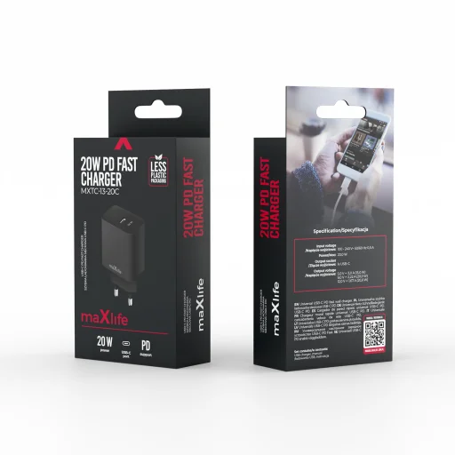 Maxlife MXTC-13-20C PD QC 20 W USB-C sieťová nabíjačka, čierna - 2