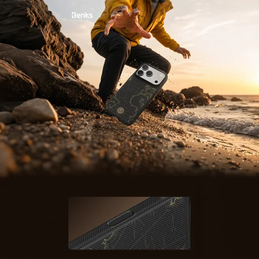 iPhone 18 Pro/17 Pro hlboká matná čierna Benks ArmorEdge X1 Air Navigator kevlárové puzdro - 9