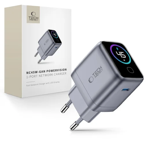 Tech-Protect PowerVision NC45W-GaN 45W USB-C sieťová nabíjačka, tmavosivá - 1