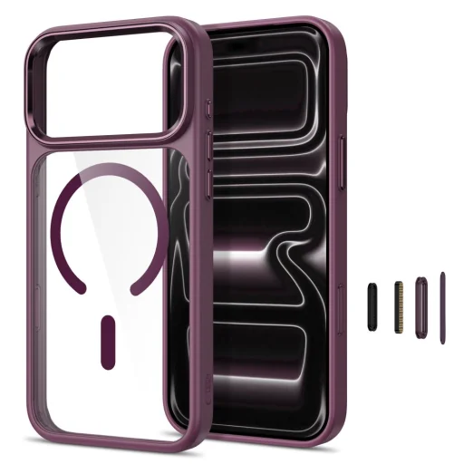 iPhone 17 Pro / 18 Pro Tmavá čerešňa/priehľadné Tech-Protect Magmat MagSafe CC puzdro - 2