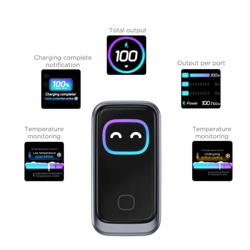 Tech-Protect PowerVision NC100W-GaN 3-portová 100W sieťová nabíjačka, tmavosivá (2×USB-C, 1×USB-A) - 5