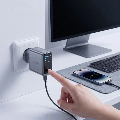 Tech-Protect PowerVision NC100W-GaN 3-portová 100W sieťová nabíjačka, tmavosivá (2×USB-C, 1×USB-A) - 7