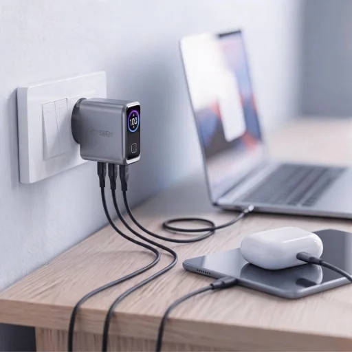 Tech-Protect PowerVision NC100W-GaN 3-portová 100W sieťová nabíjačka, tmavosivá (2×USB-C, 1×USB-A) - 8