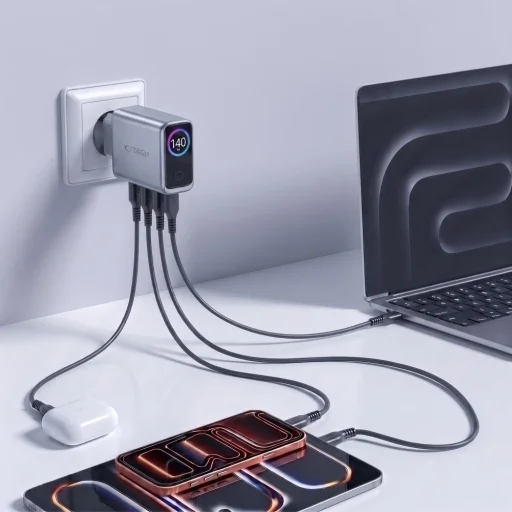 Tech-Protect PowerVision NC140W-GaN 140W 4-portová sieťová nabíjačka, tmavosivá (3×USB-C, 1x USB-A) - 6