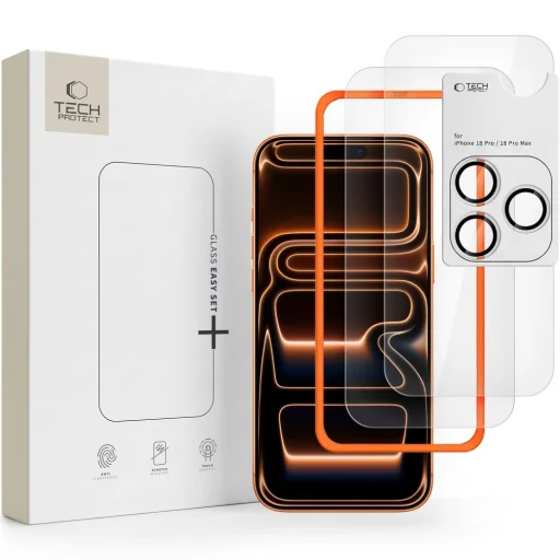 iPhone 18 Pro Max Priehľadné Tech-Protect Easy Set+ 3 ks tvrdené sklo na displej - 1