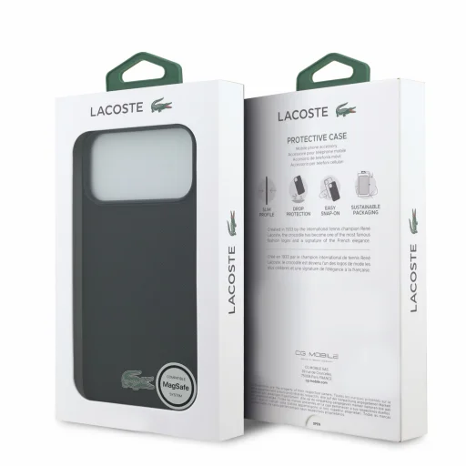  iPhone 18 Pro Max fekete Lacoste PVC Iconic Petit Pique fém logós MagSafe tok - 7